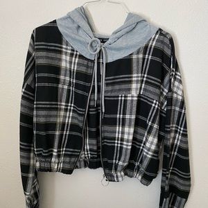 Cropped flannel sweater